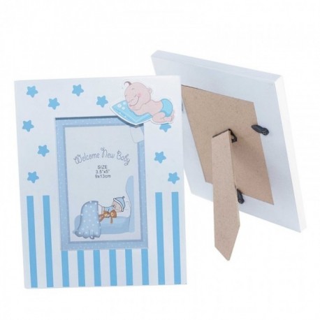 PORTA FOTO MADERA BEBE AZUL