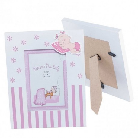 PORTA FOTO MADERA BEBE ROSA