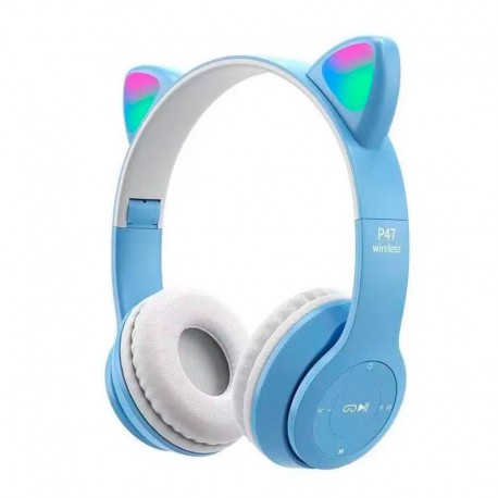 CASCOS AURICULARES OREJAS INALÁMBRICOS AZUL+CAJA