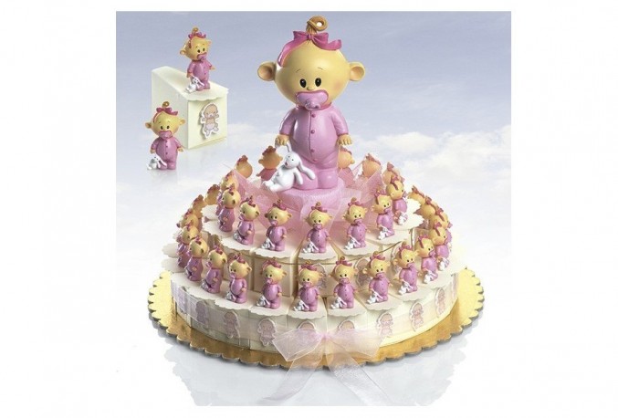 Tarta 23 cajitas bebé niño chupete rosa