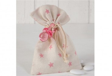 Bolsa algodón estrellas rosas chupete
